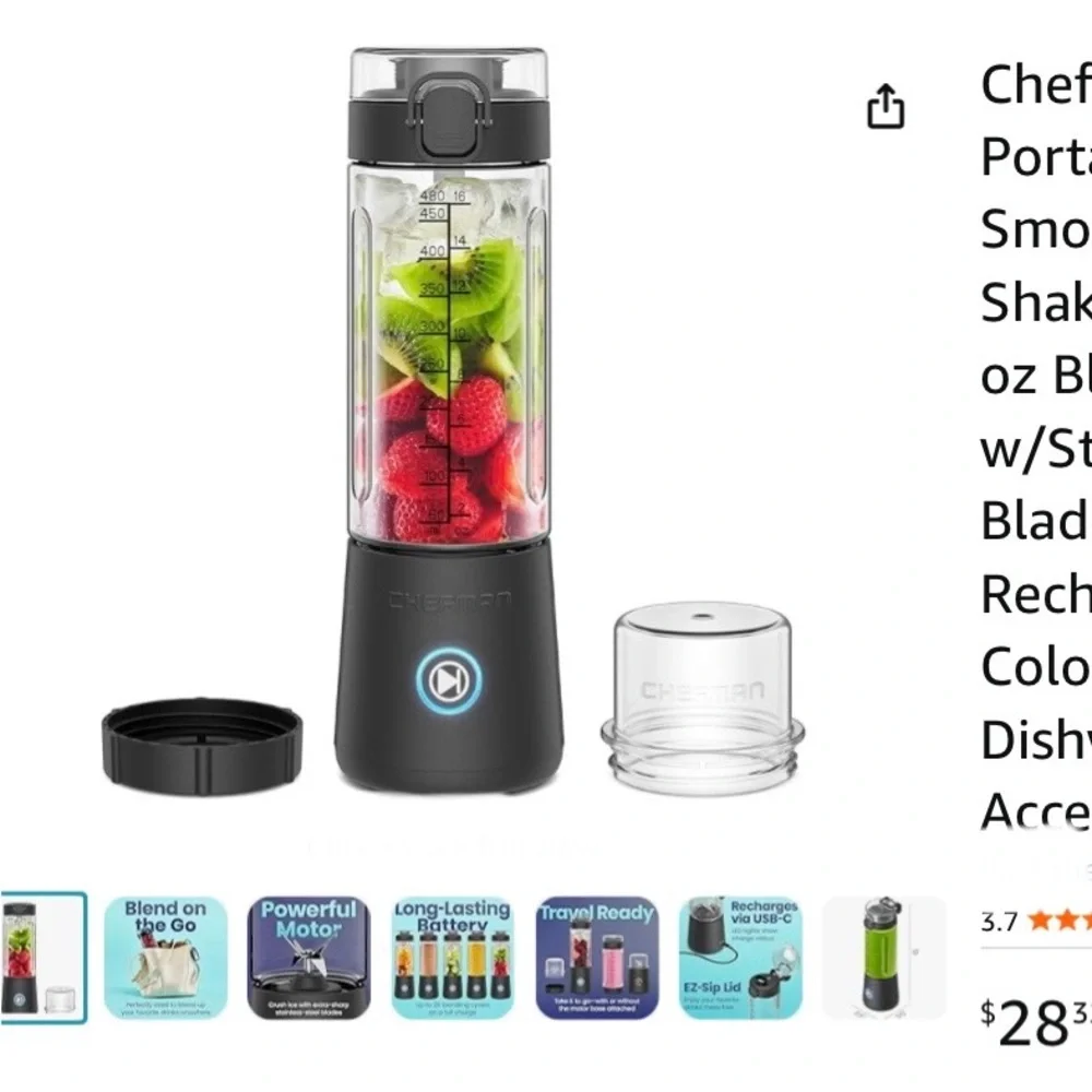 Chefman smoothie blender. 16 ounce. Rechargeable. New.